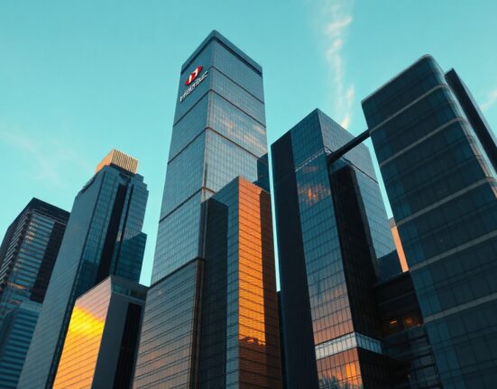 HSBC headquarters building in Hong Kong at dusk