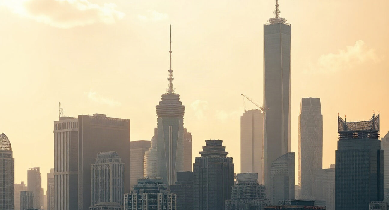 Skyline of a Chinese financial district at sunrise, symbolizing economic policy and market shifts.