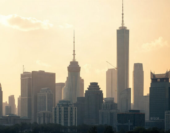 Skyline of a Chinese financial district at sunrise, symbolizing economic policy and market shifts.