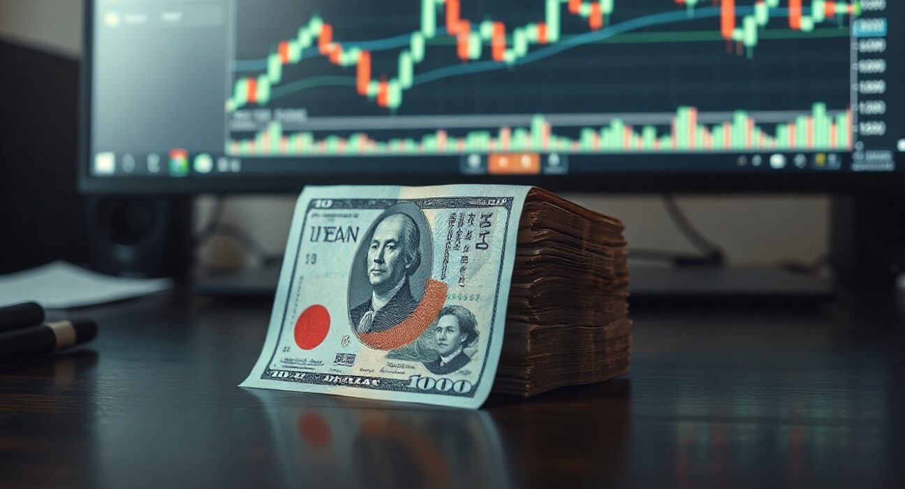 Japanese yen and US dollar banknotes with a financial chart in background, representing FX market analysis