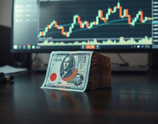 Japanese yen and US dollar banknotes with a financial chart in background, representing FX market analysis