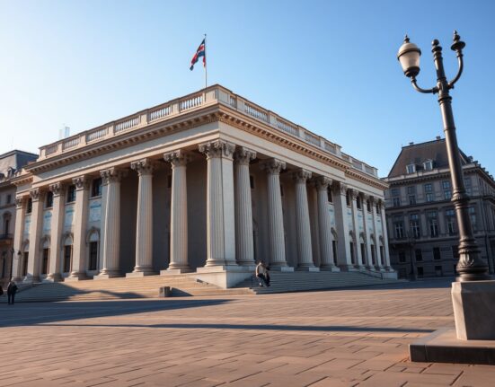 Hungarian National Bank headquarters building representing hawkish monetary policy stance affecting HUF.