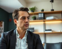 Clem Delangue, CEO of Hugging Face, in a professional office setting speaking about open source AI