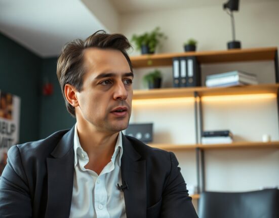 Clem Delangue, CEO of Hugging Face, in a professional office setting speaking about open source AI