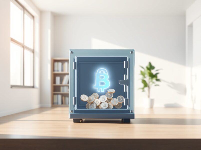 Huma Finance token lock-up extension symbolized by a secure digital vault holding cryptocurrency assets.