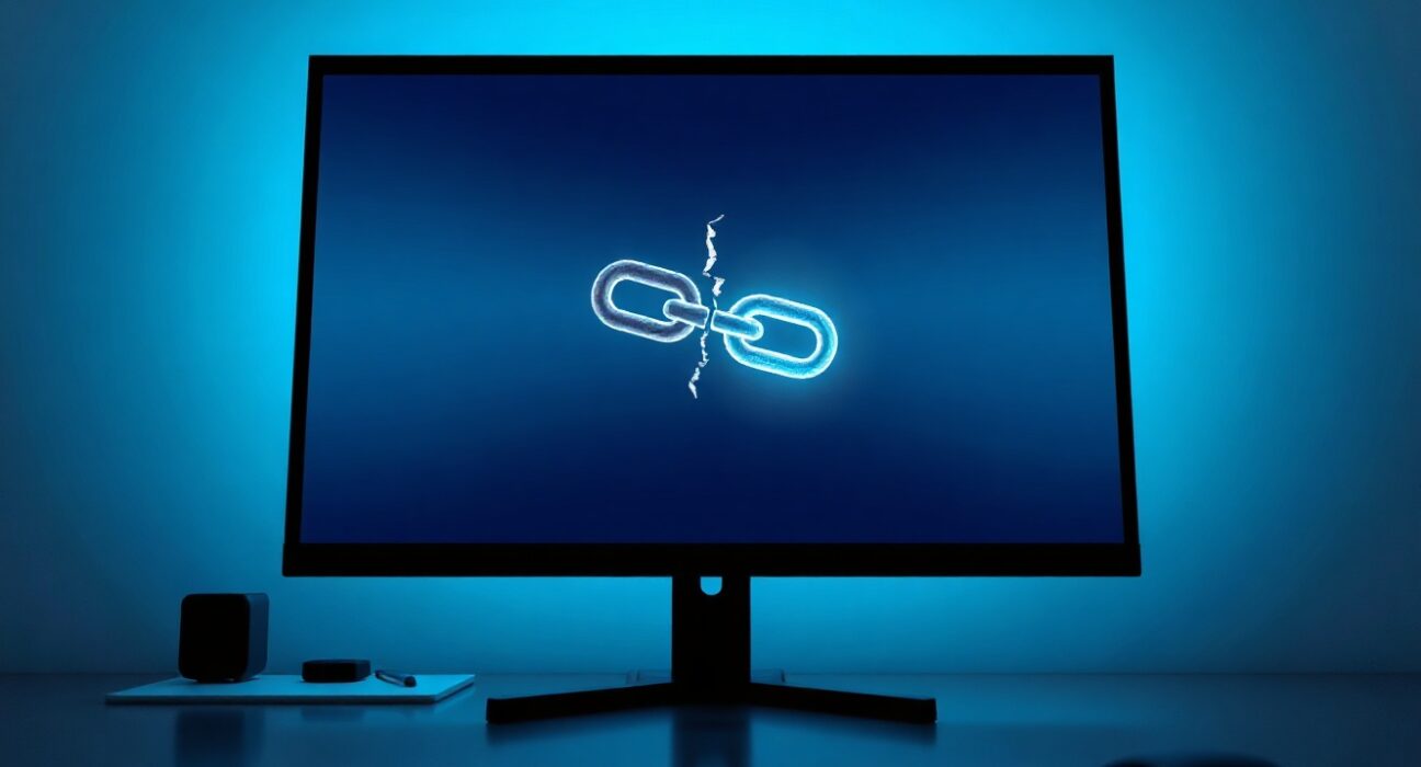 Digital display showing a broken chain link replaced by a new glowing link, representing Humanity's token recovery after a hack.