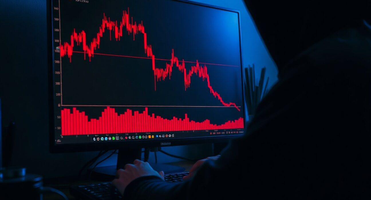 Cryptocurrency trading chart showing sharp red decline after $20 million hack on Humanity token