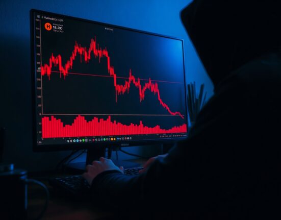 Cryptocurrency trading chart showing sharp red decline after $20 million hack on Humanity token