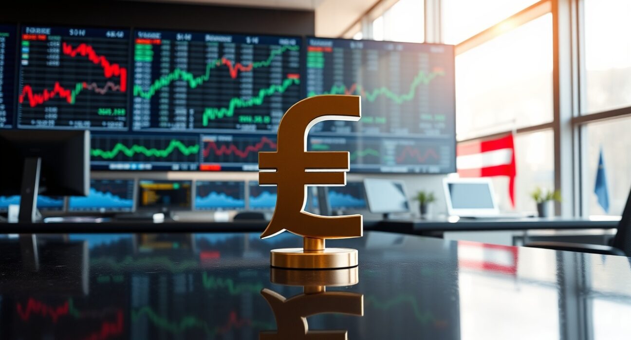 Hungarian Forint currency symbol on trading desk with EU political risk analysis