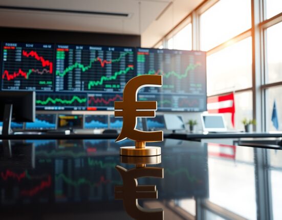 Hungarian Forint currency symbol on trading desk with EU political risk analysis