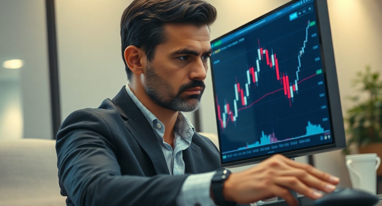 Financial analyst studying Hungarian Forint exchange rate chart on a digital screen