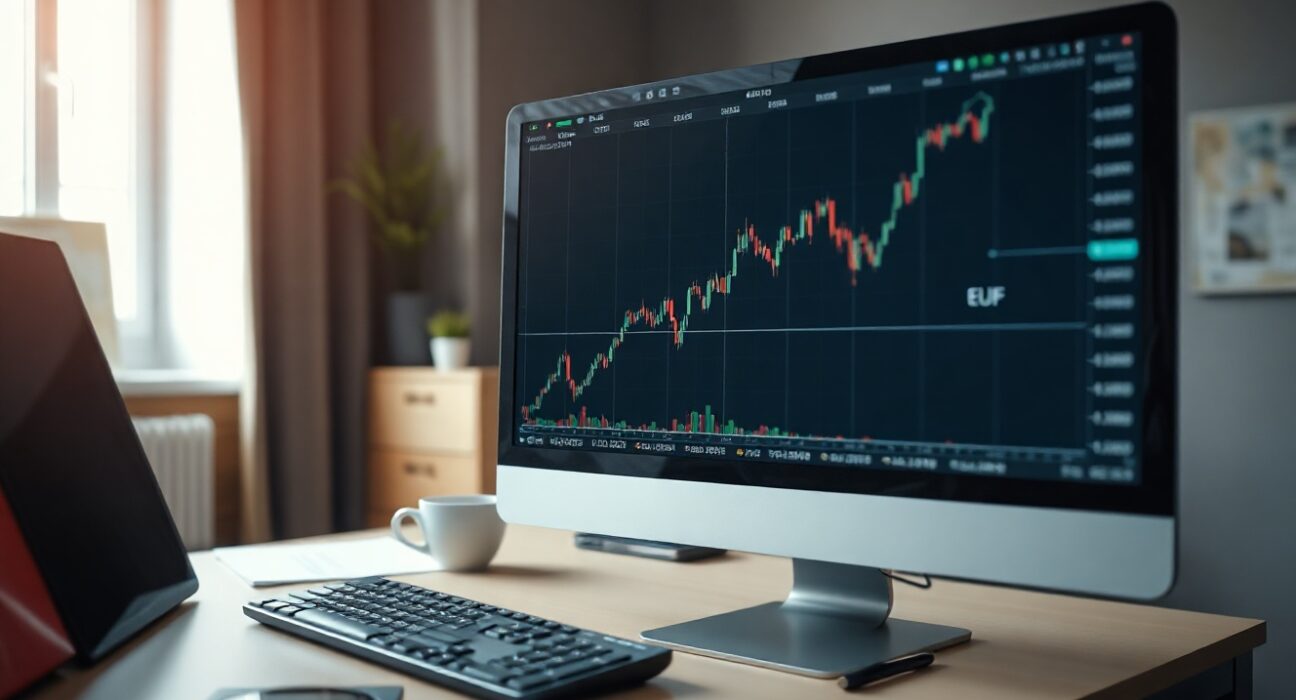 EUR/HUF currency chart on a computer screen in a trading office