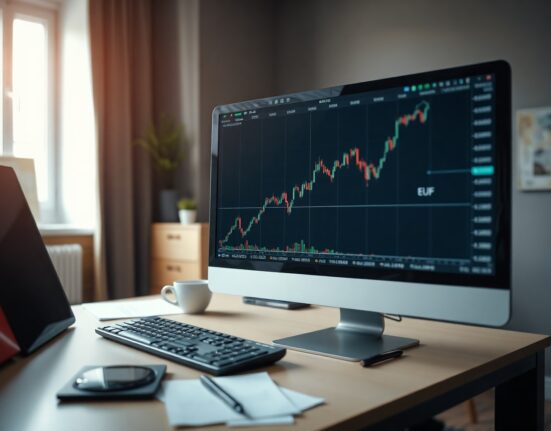EUR/HUF currency chart on a computer screen in a trading office