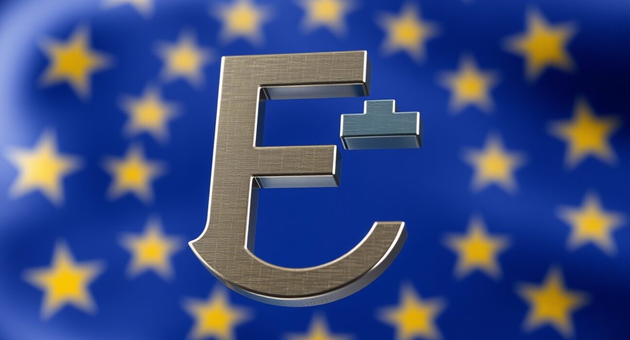 Hungarian forint currency symbol gains strength against the euro, marking a key economic milestone.