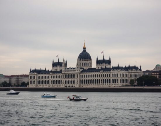Hungarian Parliament building in Budapest under overcast sky, representing economic uncertainty.