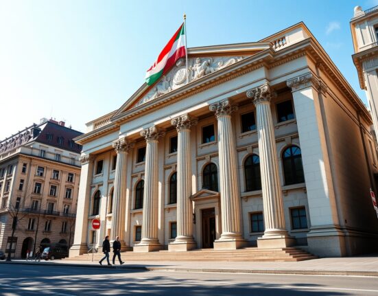 Hungarian National Bank headquarters in Budapest where monetary policy decisions are made amid low inflation challenges