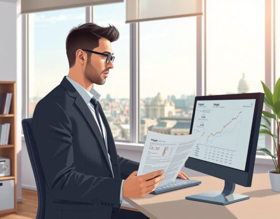 Hungarian office worker analyzing wage surge data with a concerned expression about the labor market outlook.