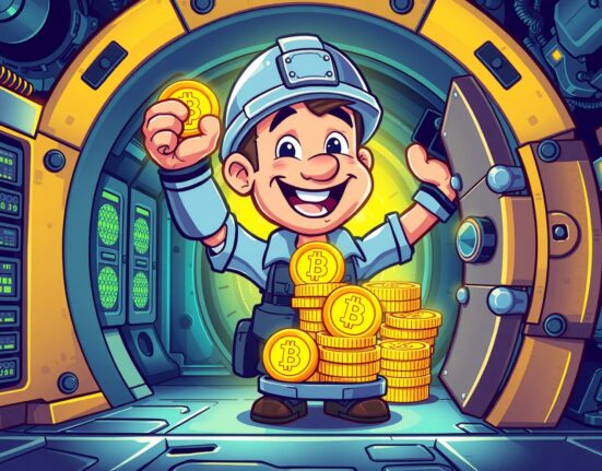 Bitcoin holdings growth illustrated as stacked coins in a secure digital vault