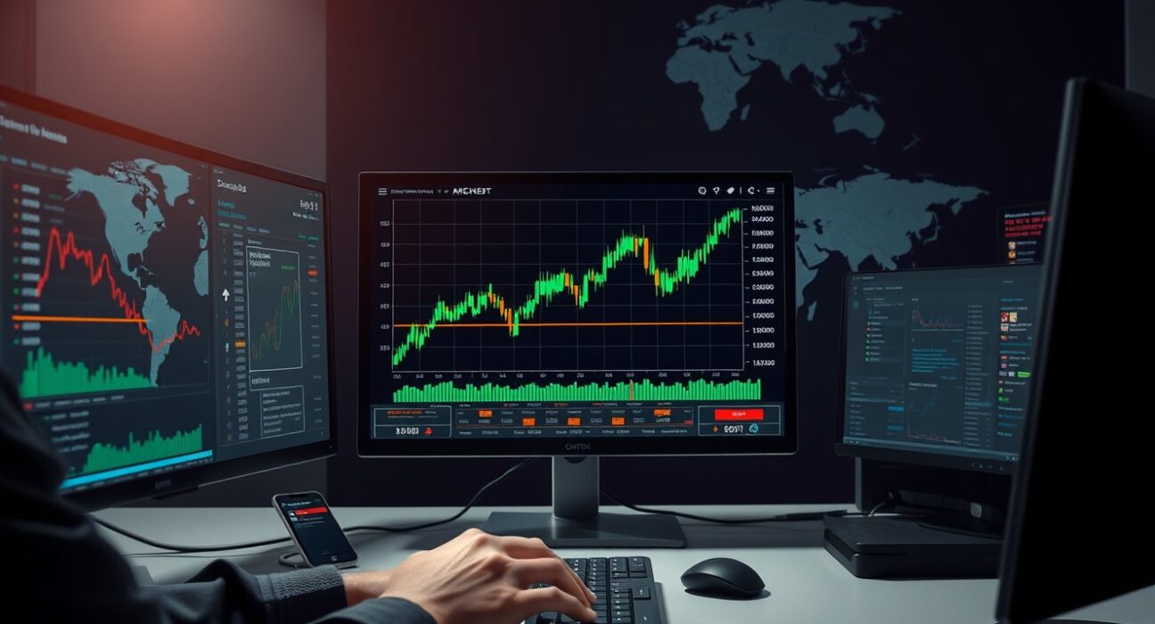 Professional cryptocurrency trader analyzing HYPE and oil market data during geopolitical uncertainty