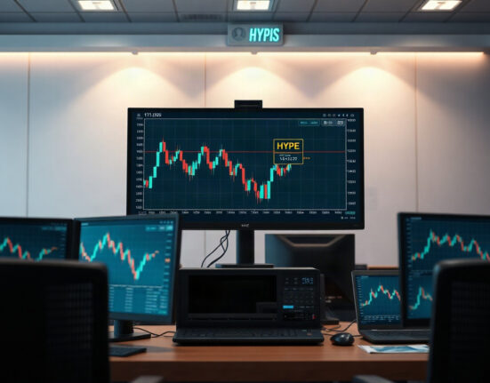 Cryptocurrency price chart showing a downward trend for HYPE token on a trading screen