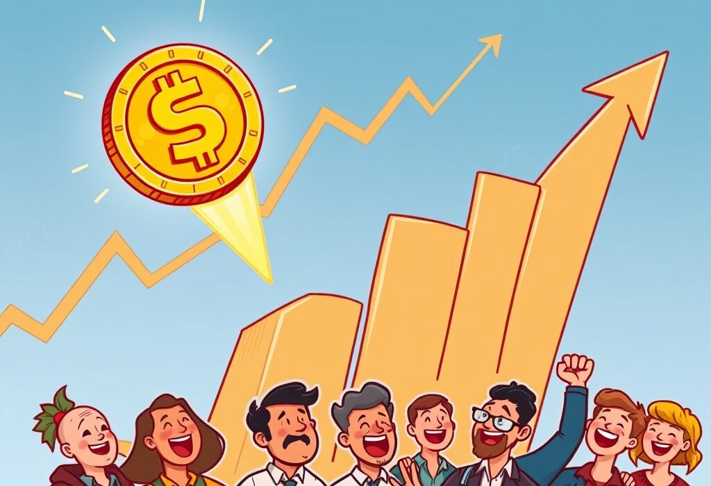 A vibrant cartoon showing the HYPE token soaring past a $50 milestone, symbolizing its new all-time high and market excitement.