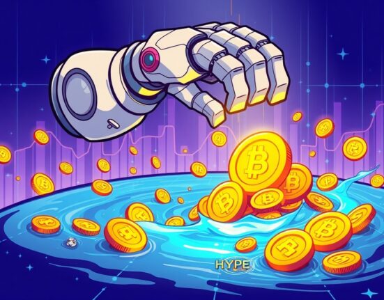 A cartoon illustration symbolizing Hyperliquid AF's strategic HYPE token buyback, showcasing significant financial movement and market impact.