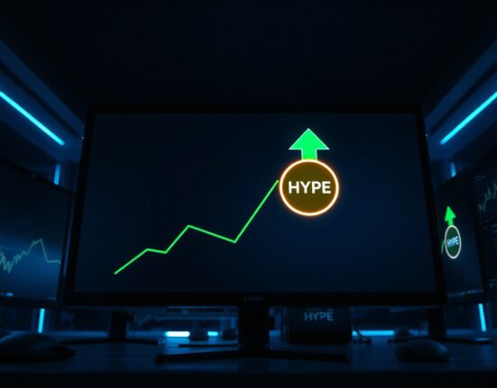Digital wallet interface showing HYPE token accumulation with rising graph in background