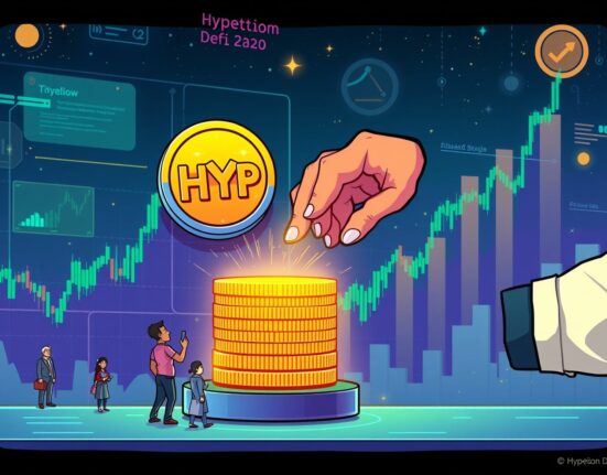 A cartoon illustration showing Hyperion DeFi's strategic investment boosting HYPE holdings, symbolizing growth in the crypto market.