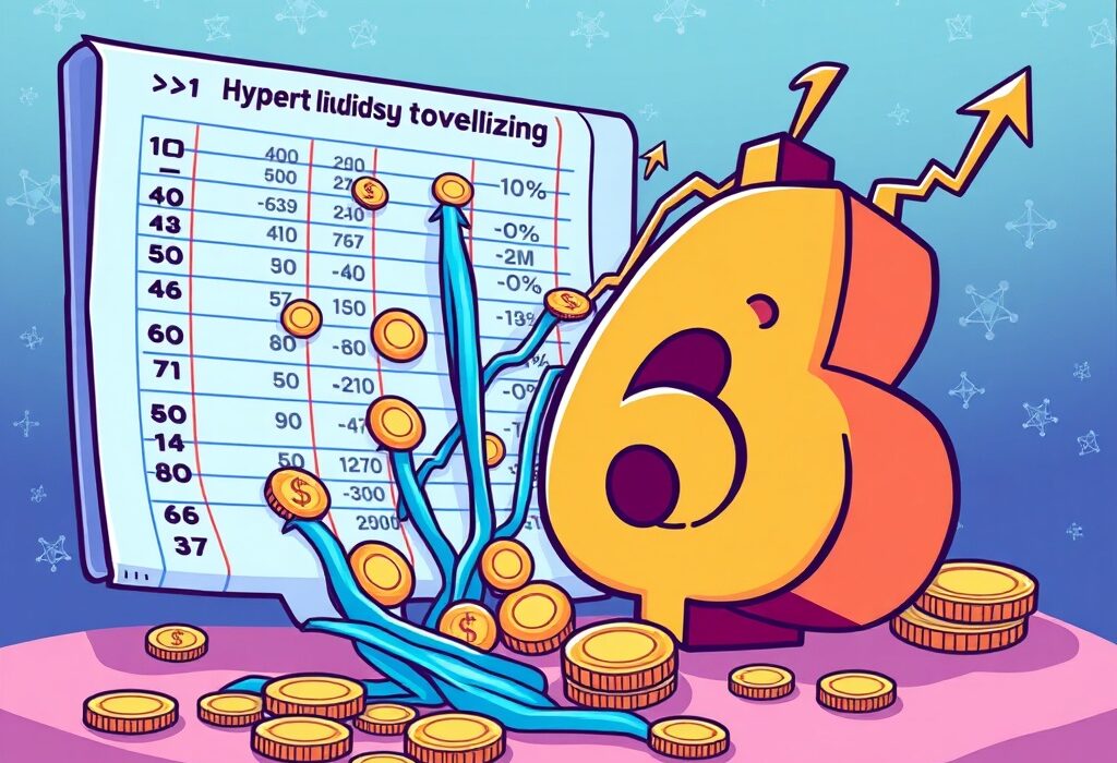 A cartoon illustration showing Hyperliquid's assets under management soaring, symbolizing significant Hyperliquid AUM growth in the crypto derivatives market.