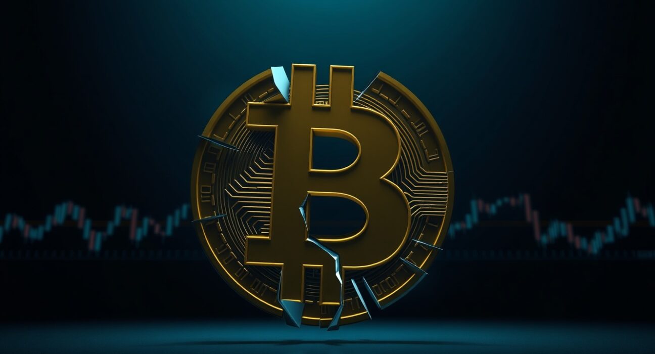 Bitcoin symbol under pressure representing a major short position liquidation on Hyperliquid.