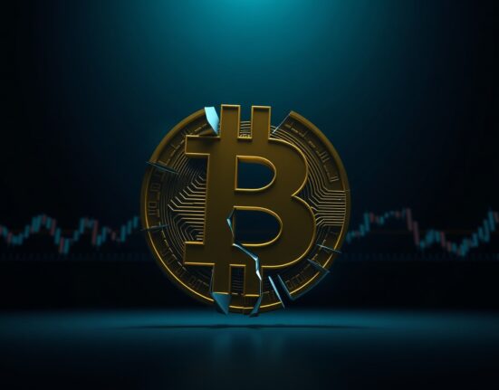 Bitcoin symbol under pressure representing a major short position liquidation on Hyperliquid.