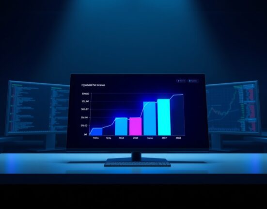Digital dashboard showing Hyperliquid leading blockchain fee revenue chart with Ethereum and Solana below