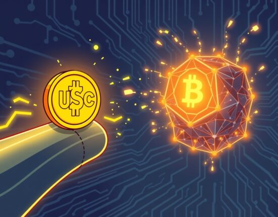 Illustration of direct native USDC deposits flowing seamlessly into the Hyperliquid blockchain core.