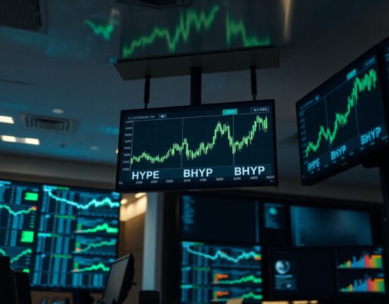 Digital trading screen showing Hyperliquid ETF net inflow data and rising chart lines.