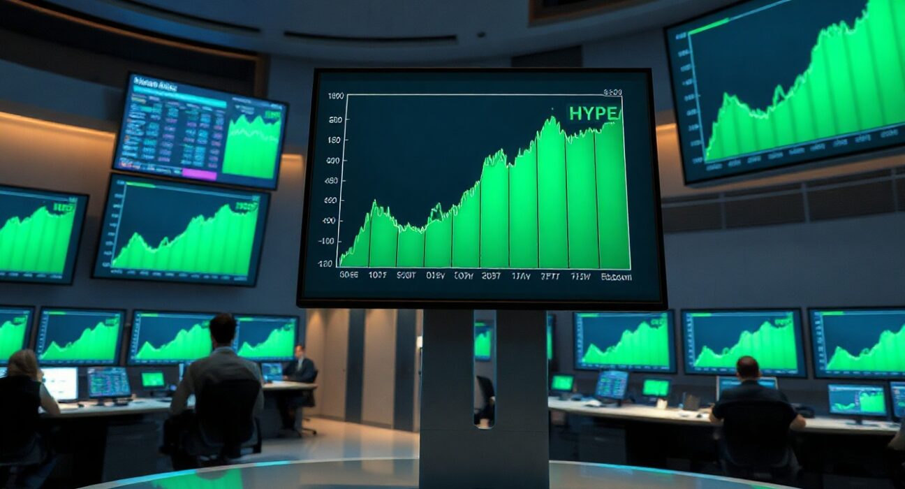 Trading screens showing Hyperliquid ETF chart with upward trend