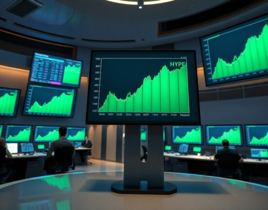 Trading screens showing Hyperliquid ETF chart with upward trend
