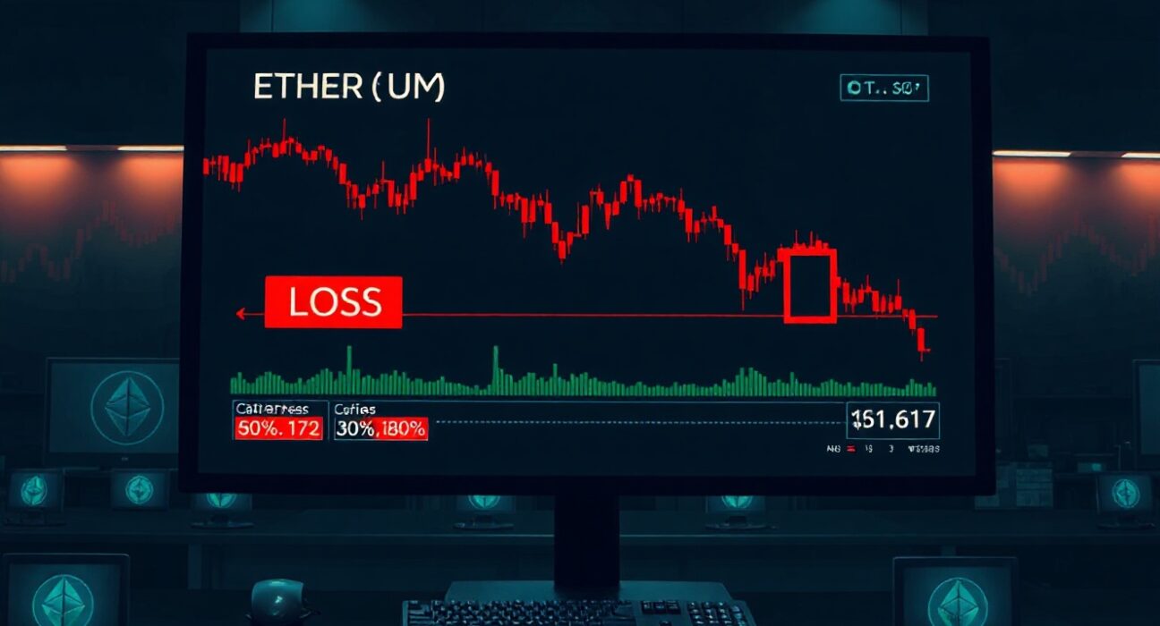Trading screen showing Ethereum price drop and large unrealized loss on Hyperliquid