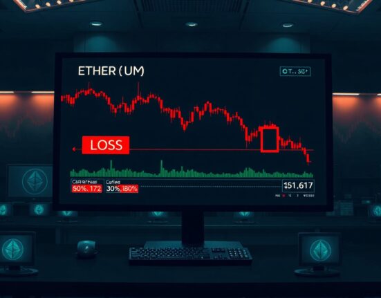 Trading screen showing Ethereum price drop and large unrealized loss on Hyperliquid