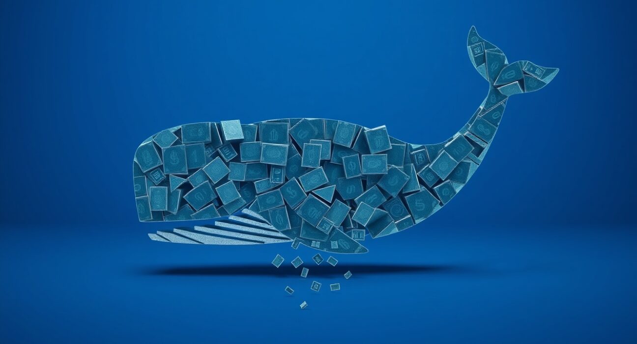 Analysis of the Hyperliquid attack showing a digital whale symbolizing the entity behind the FARTCOIN liquidation.