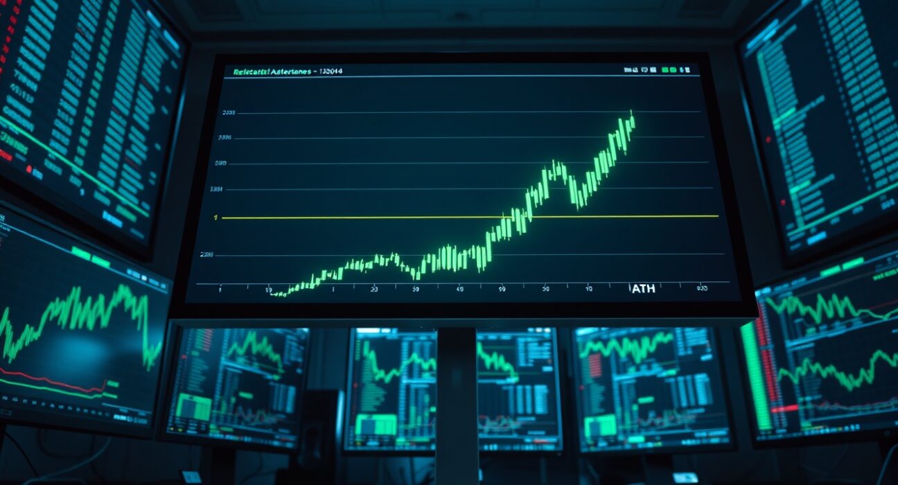 Cryptocurrency trading chart showing Hyperliquid (HYPE) reaching a new all-time high price level with a sharp upward trend.