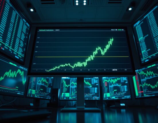 Cryptocurrency trading chart showing Hyperliquid (HYPE) reaching a new all-time high price level with a sharp upward trend.