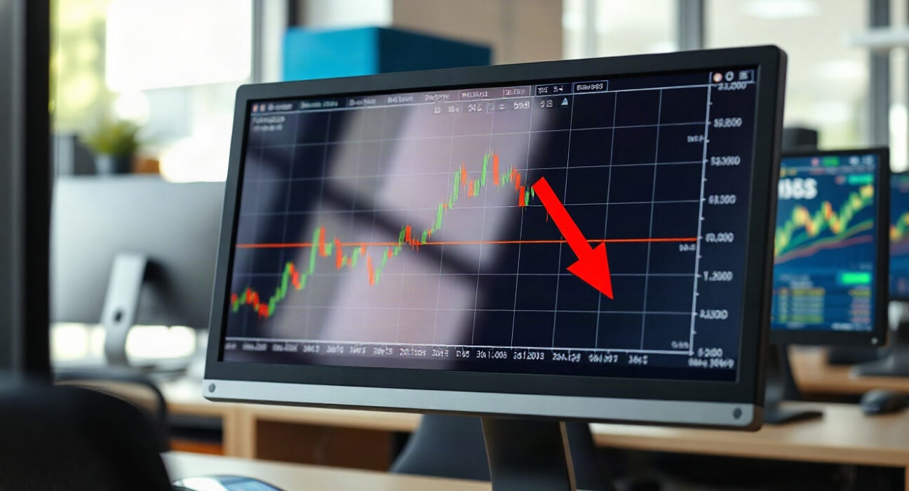 Hyperliquid HYPE price chart showing a downward trend on a trading screen in a financial office
