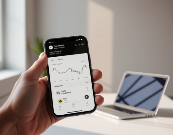 Smartphone displaying the new Hyperliquid mobile app interface for cryptocurrency trading.