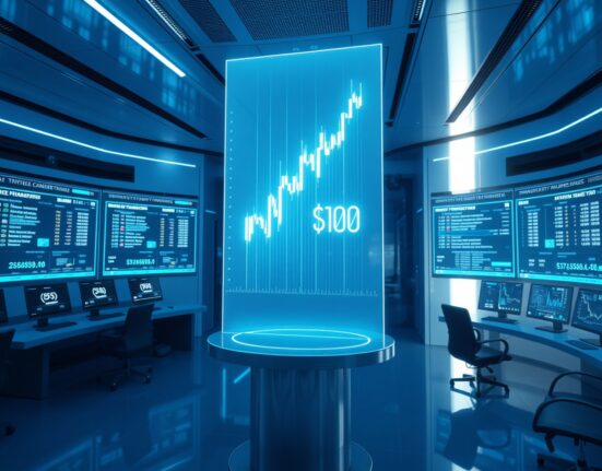 Holographic HYPE token price chart surging in a futuristic trading environment