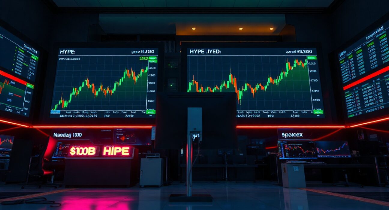 Trading screens showing Hyperliquid perpetual futures charts and $10 billion open interest milestone