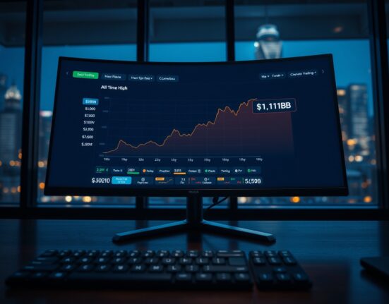 Trading monitor showing Hyperliquid's all-time high open interest of $11.14 billion on a perpetual futures chart.