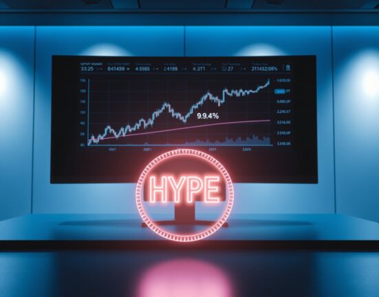 Digital trading dashboard showing Hyperliquid perpetual futures open interest share at 9.4%