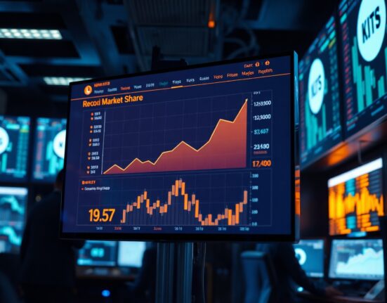 Hyperliquid trading dashboard with rising chart showing record perpetual futures market share