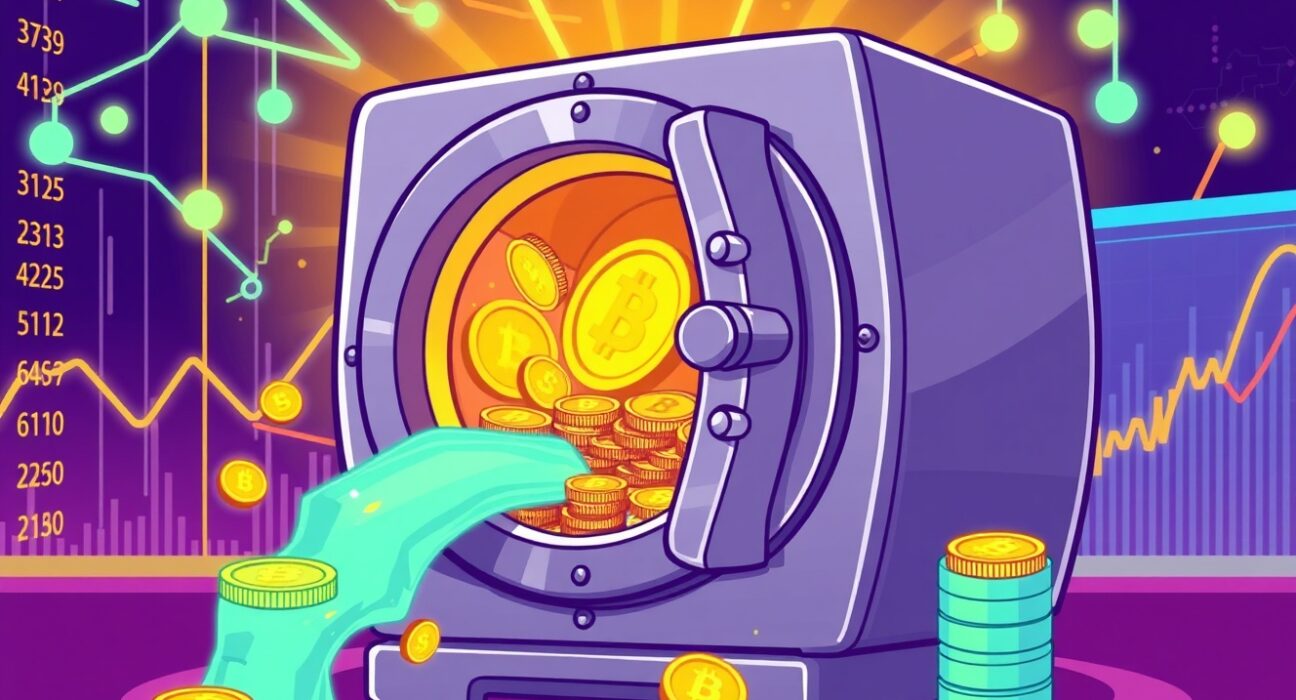 Cartoon of Hyperliquid Strategy securing a massive digital token vault, symbolizing major institutional staking.