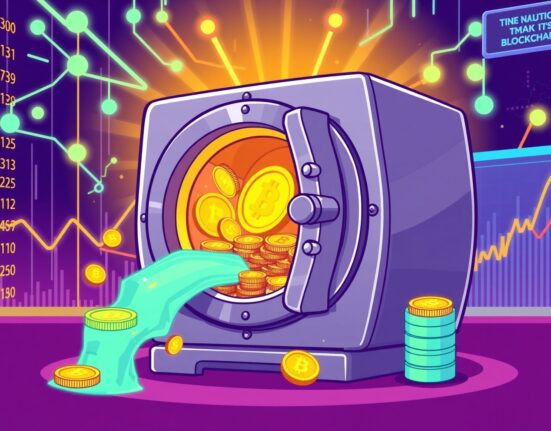 Cartoon of Hyperliquid Strategy securing a massive digital token vault, symbolizing major institutional staking.
